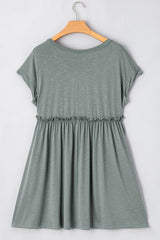Mist Green Frilled Gathered Seam Round Neck T Shirt Dress T Shirt Dresses JT's Designer Fashion