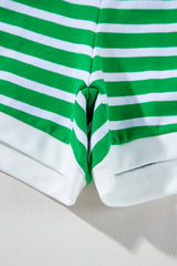 Dark Green Striped Cap Sleeve Tee and Shorts Set Short Sets JT's Designer Fashion