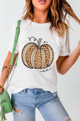White Leopard Pumpkin Graphic Crewneck Halloween T Shirt Graphic Tees JT's Designer Fashion