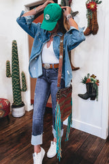 Real Teal Folded Cuffs Distressed Straight High Waist Jeans Jeans JT's Designer Fashion