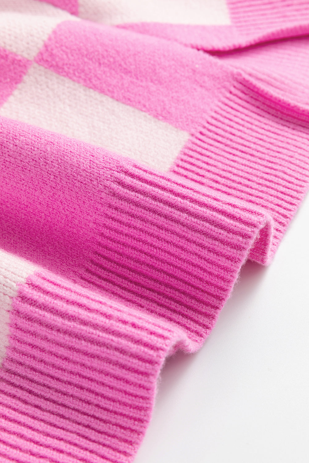 Pink Checkerboard Half Button Collared Drop Shoulder Sweater Sweaters JT's Designer Fashion