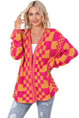 Multicolor Open Front Mixed Checkered Pattern Knit Cardigan Sweaters & Cardigans JT's Designer Fashion