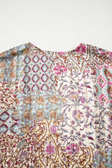 Apricot Floral Print Short Wide Sleeve Open Front Loose Kimono Kimonos JT's Designer Fashion