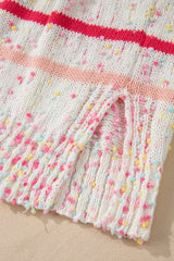 Pink Stripe Drop Shoulder Side Split Plus Size Sweater Plus Size Sweaters & Cardigans JT's Designer Fashion