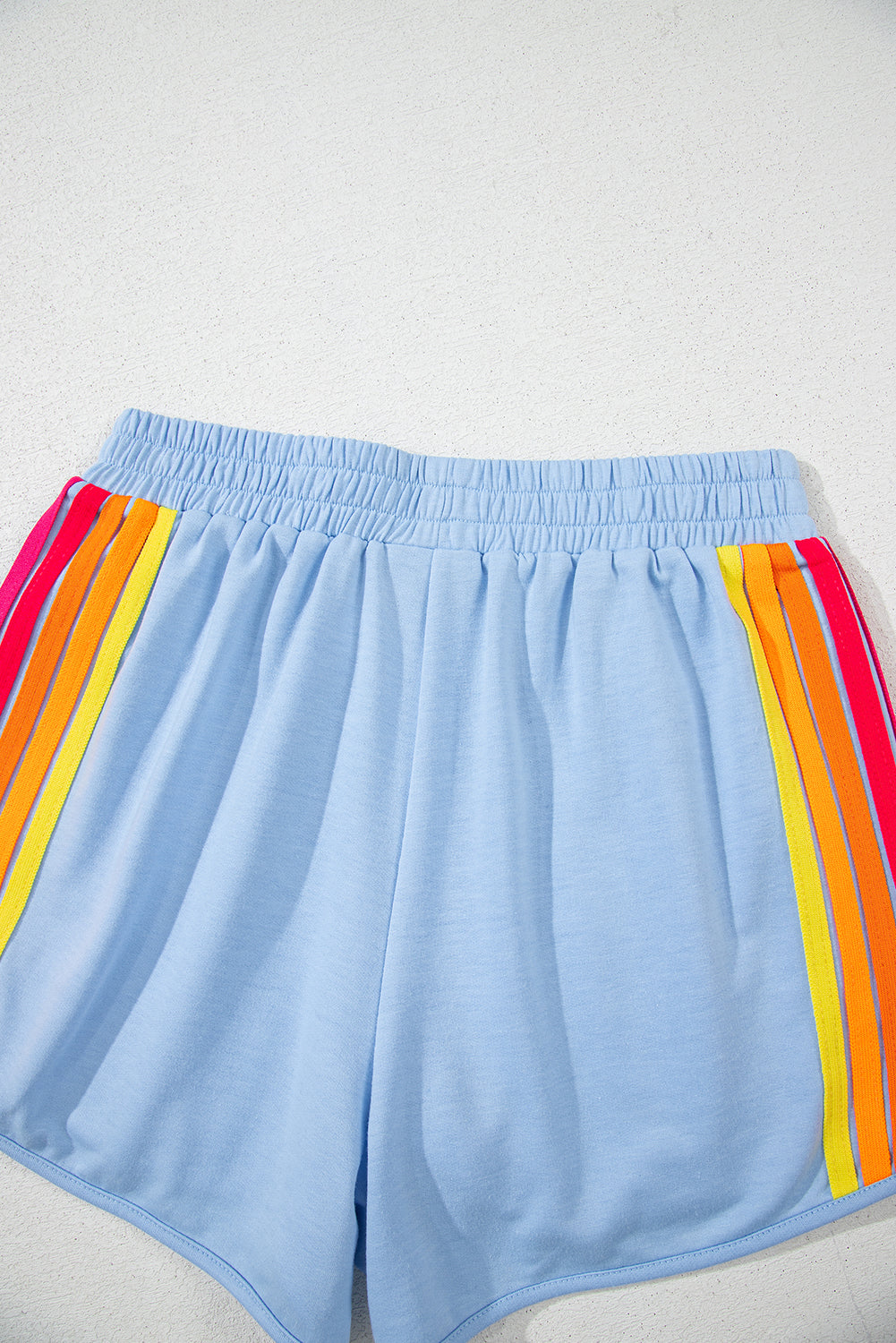 Beau Blue Color Block Stripes Elastic High Waist Active Shorts Casual Shorts JT's Designer Fashion