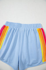 Beau Blue Color Block Stripes Elastic High Waist Active Shorts Casual Shorts JT's Designer Fashion