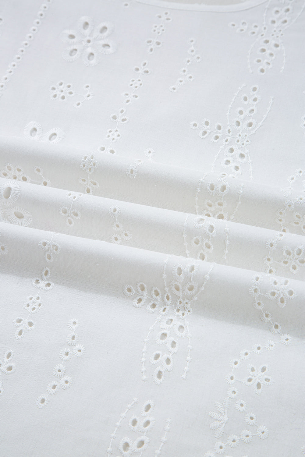 White Eyelet Embroidered Smocked Cuff Sheer Blouse Blouses & Shirts JT's Designer Fashion