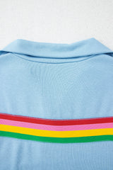 Sky Blue Rainbow Colorblock Collared Short Sleeve Top 2 Piece Shorts Set Short Sets JT's Designer Fashion
