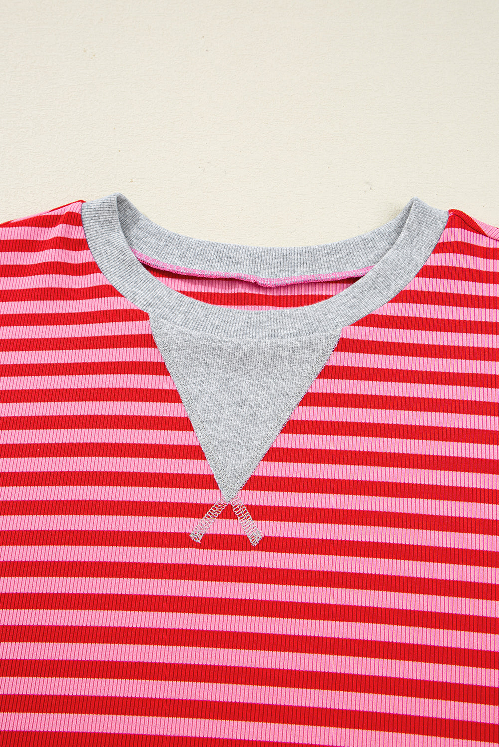 Red Stripe Drop Shoulder Baggy Pullover and Shorts Casual Set Short Sets JT's Designer Fashion