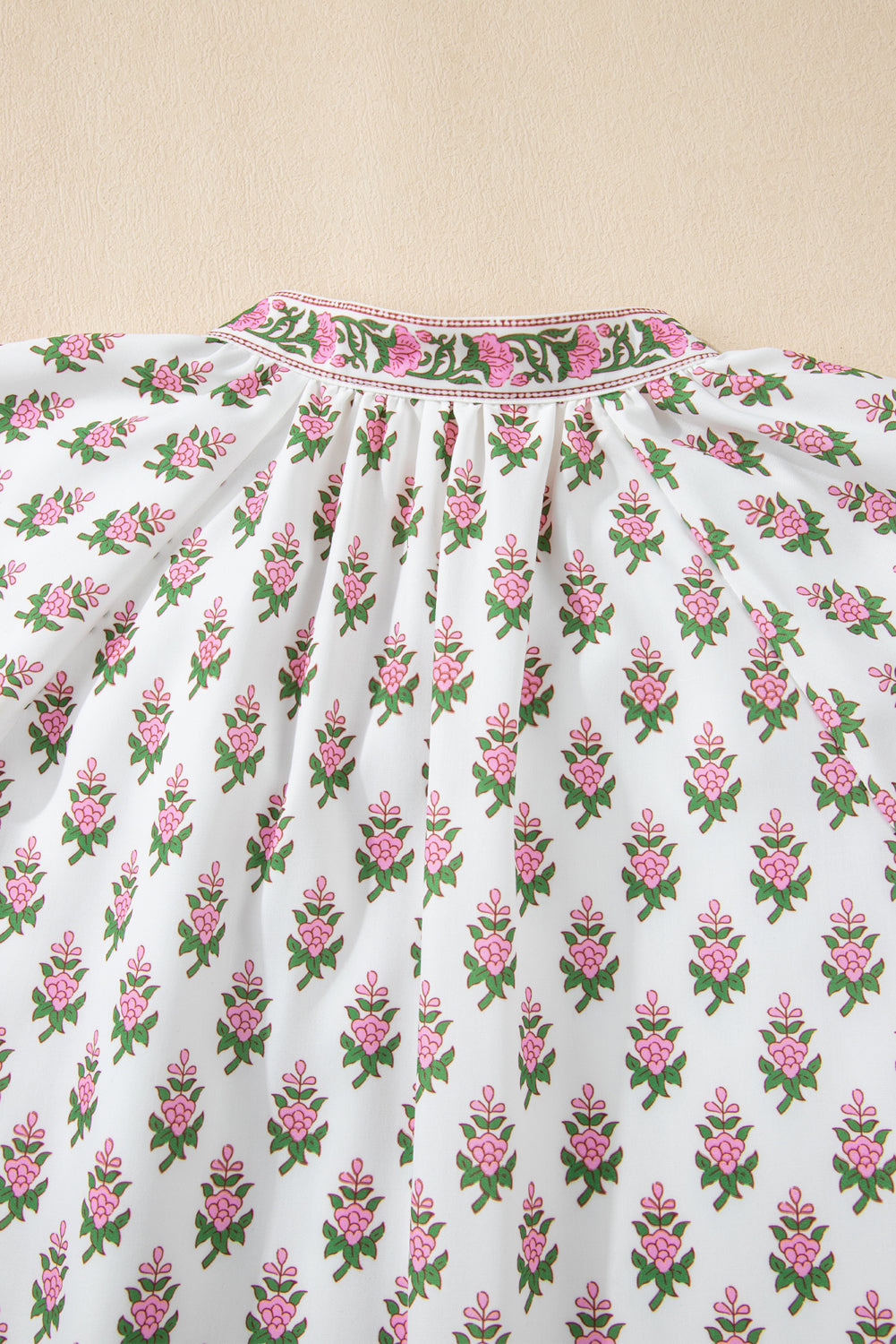 Pink Floral Print Bubble Sleeve Neck Tie Ruffled Dress Floral Dresses JT's Designer Fashion