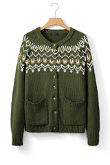 Moss Green Western Fashion Abstract Printed Cardigan Sweater Cardigans JT's Designer Fashion