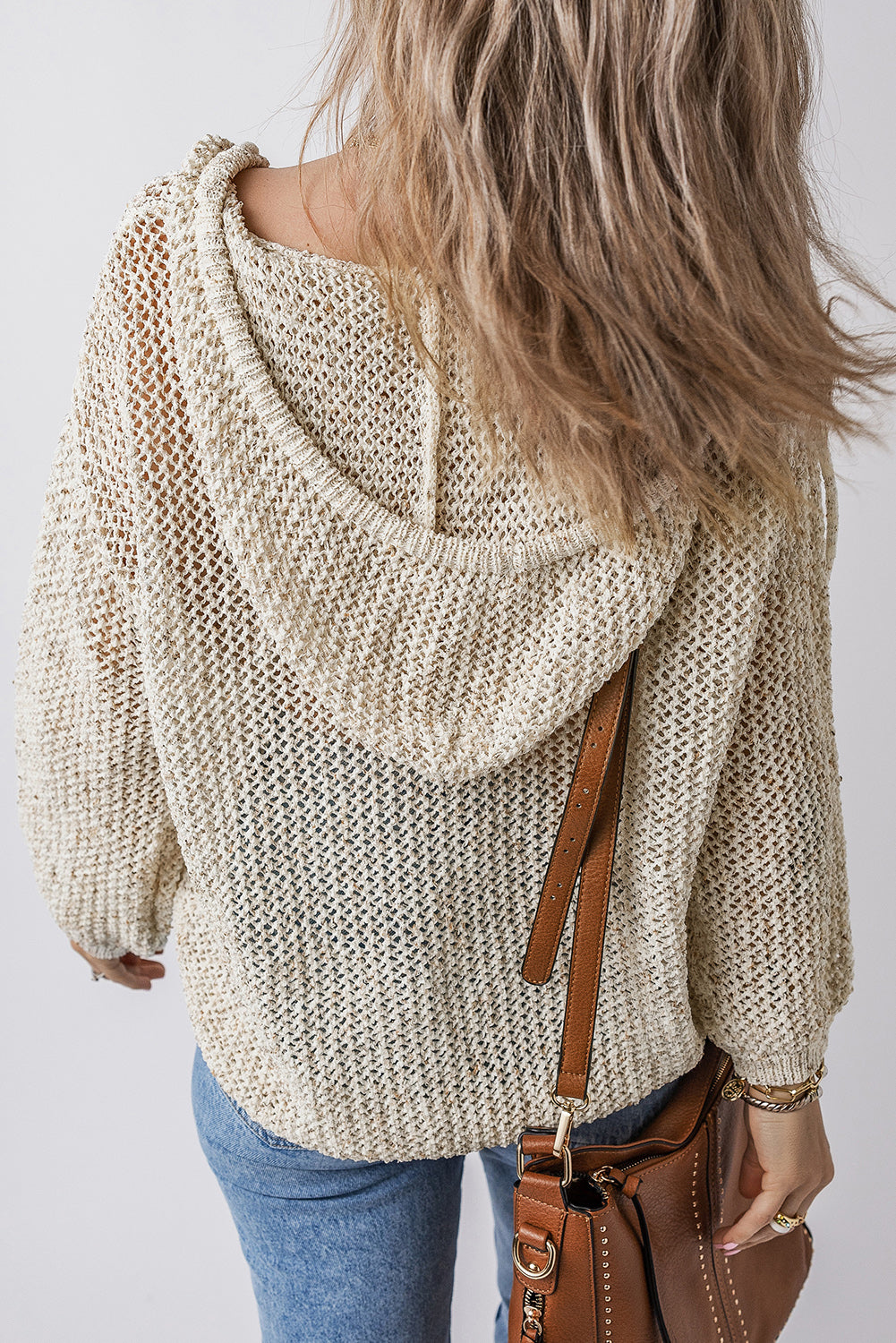 Jet Stream Hollow-out Kangaroo Pocket V Neck Hooded Sweater Sweaters JT's Designer Fashion