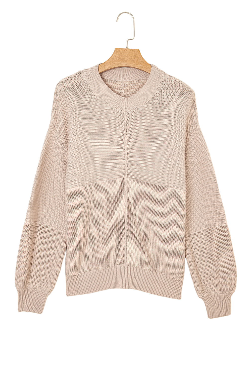 Parchment Mixed Texture Patchwork Knitted Puff Sleeve Sweater Sweaters JT's Designer Fashion