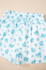 Sky Blue Floral Striped Print Contrast Patched Pocket Shirt and Shorts Set Short Sets JT's Designer Fashion