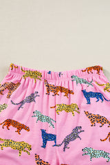Pink Flower Print Short Sleeve High Waist Two Piece Shorts Set Short Sets JT's Designer Fashion