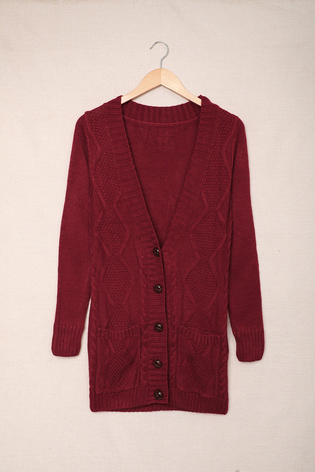 Burgundy Front Pocket and Buttons Closure Cardigan Sweaters & Cardigans JT's Designer Fashion