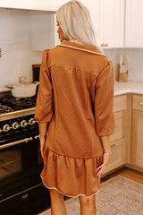 Desert Gold Quarter Zip Collar Bracelet Sleeve Textured Mini Dress Mini Dresses JT's Designer Fashion