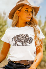 White Leopard Western Buffalo Graphic Tee Graphic Tees JT's Designer Fashion