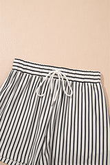 Black Stripe V Neck Tee and Casual Short Set Short Sets JT's Designer Fashion
