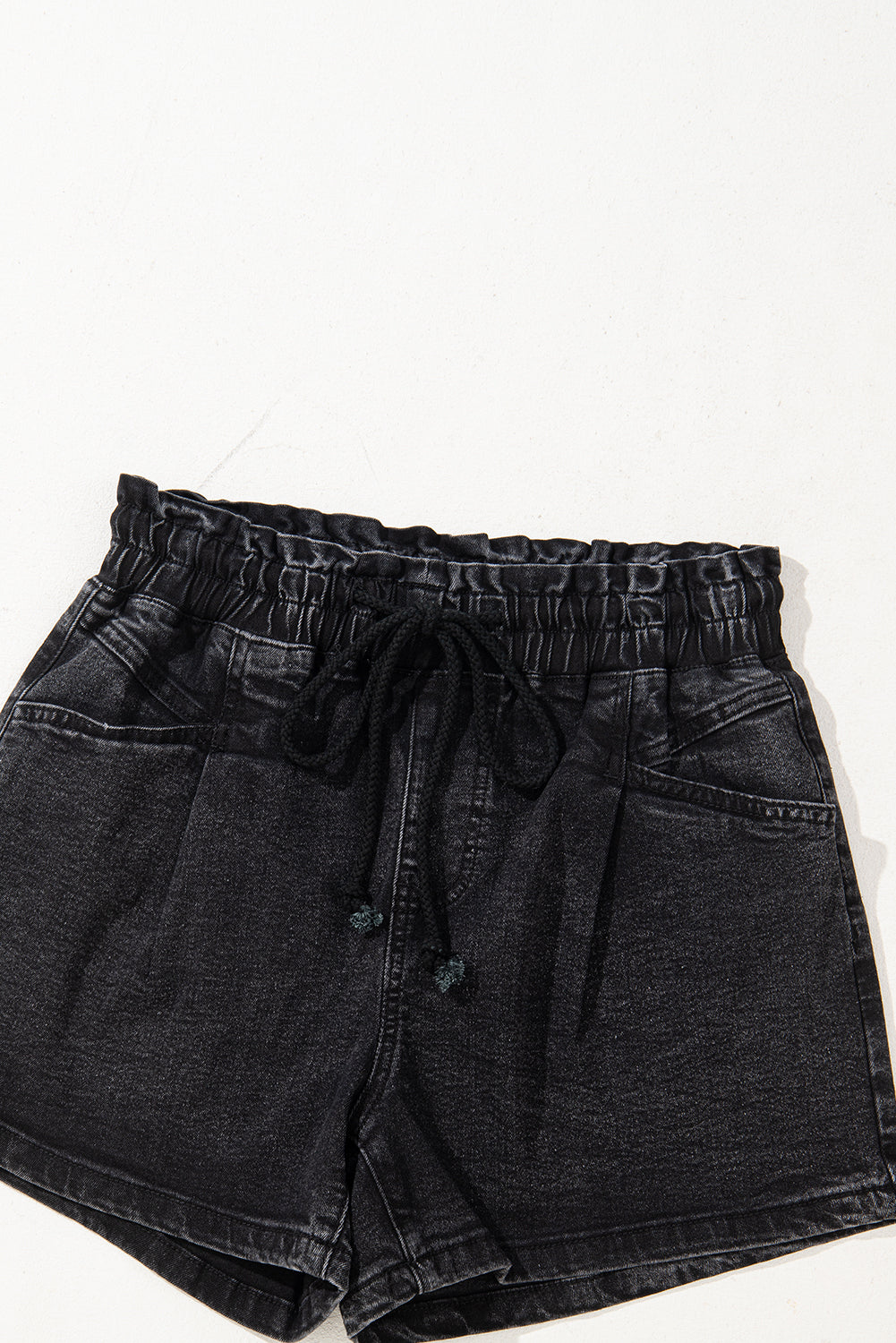 Black Drawstring High Waist Casual Denim Shorts with Pockets Denim Shorts JT's Designer Fashion