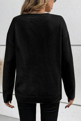 Black Boo Knitted Pattern Ribbed Edge Drop Shoulder Sweater Sweaters JT's Designer Fashion