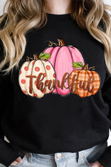 Black Pumpkin Thankful Drop Shoulder Thanksgiving Pullover Sweatshirt Graphic Sweatshirts JT's Designer Fashion