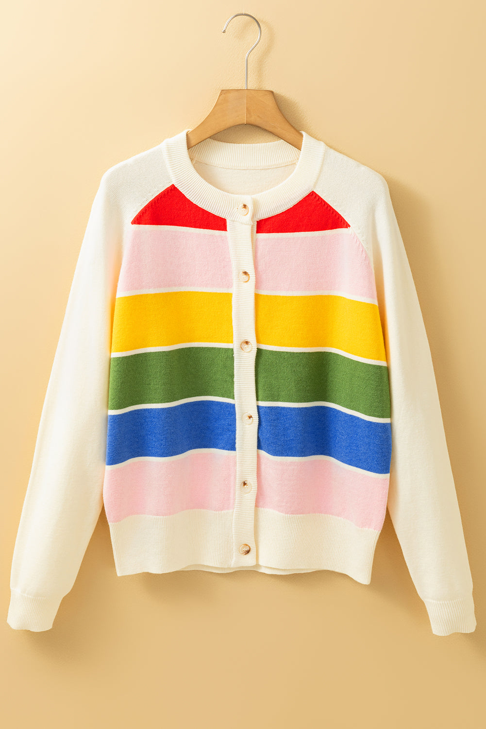 White Stripe Colorful Pattern Button Front Sweater Cardigan Cardigans JT's Designer Fashion