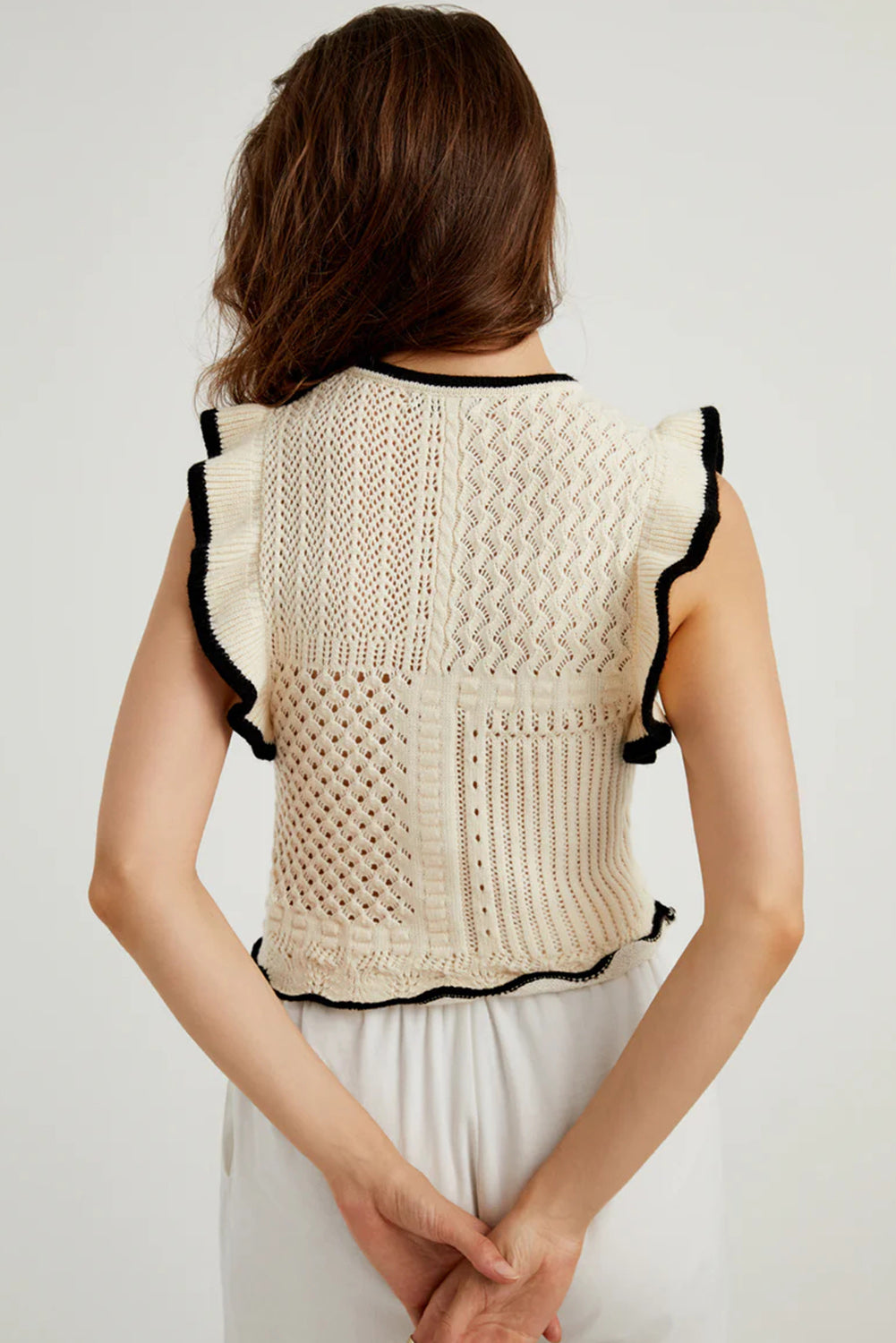 Apricot Crochet Eyelet Flounce Tank Top Sweaters & Cardigans JT's Designer Fashion
