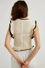 Apricot Crochet Eyelet Flounce Tank Top Sweaters & Cardigans JT's Designer Fashion