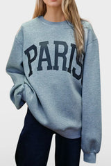 Basic Bae PARIS Round Neck Long Sleeve Air Scuba Sweatshirt Graphic Sweatshirts JT's Designer Fashion