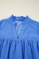 Sky Blue Plus Size Floral Embroidered Puff Sleeve Gingham Mini Dress Plus Size Mini Dresses JT's Designer Fashion