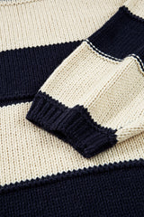 Blue Stripe Color Block PLus Size Drop Shoulder Sweater Plus Size Sweaters & Cardigans JT's Designer Fashion