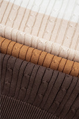 Khaki Colorblock Cable Knit Round Neck Sweater Sweaters JT's Designer Fashion