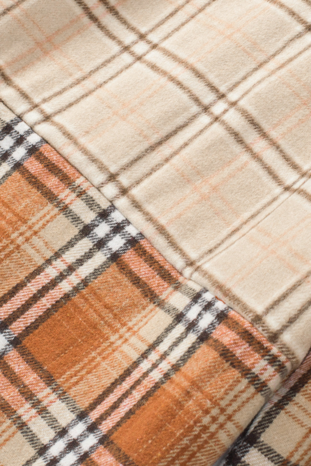 Orange Plaid Color Block Patchwork Shirt Jacket with Pocket Plaid Shackets JT's Designer Fashion