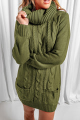 Olive Cowl Neck Cable Knit Sweater Dress Sweater Dresses JT's Designer Fashion