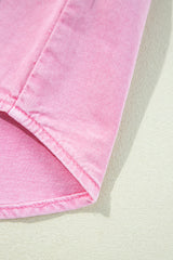 Pink Short Sleeve Double Chest Pocket Denim Shirt Dress Mini Dresses JT's Designer Fashion