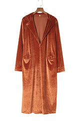 Brown Retro Velvet Long Sleeve Pocket Coat Coats JT's Designer Fashion