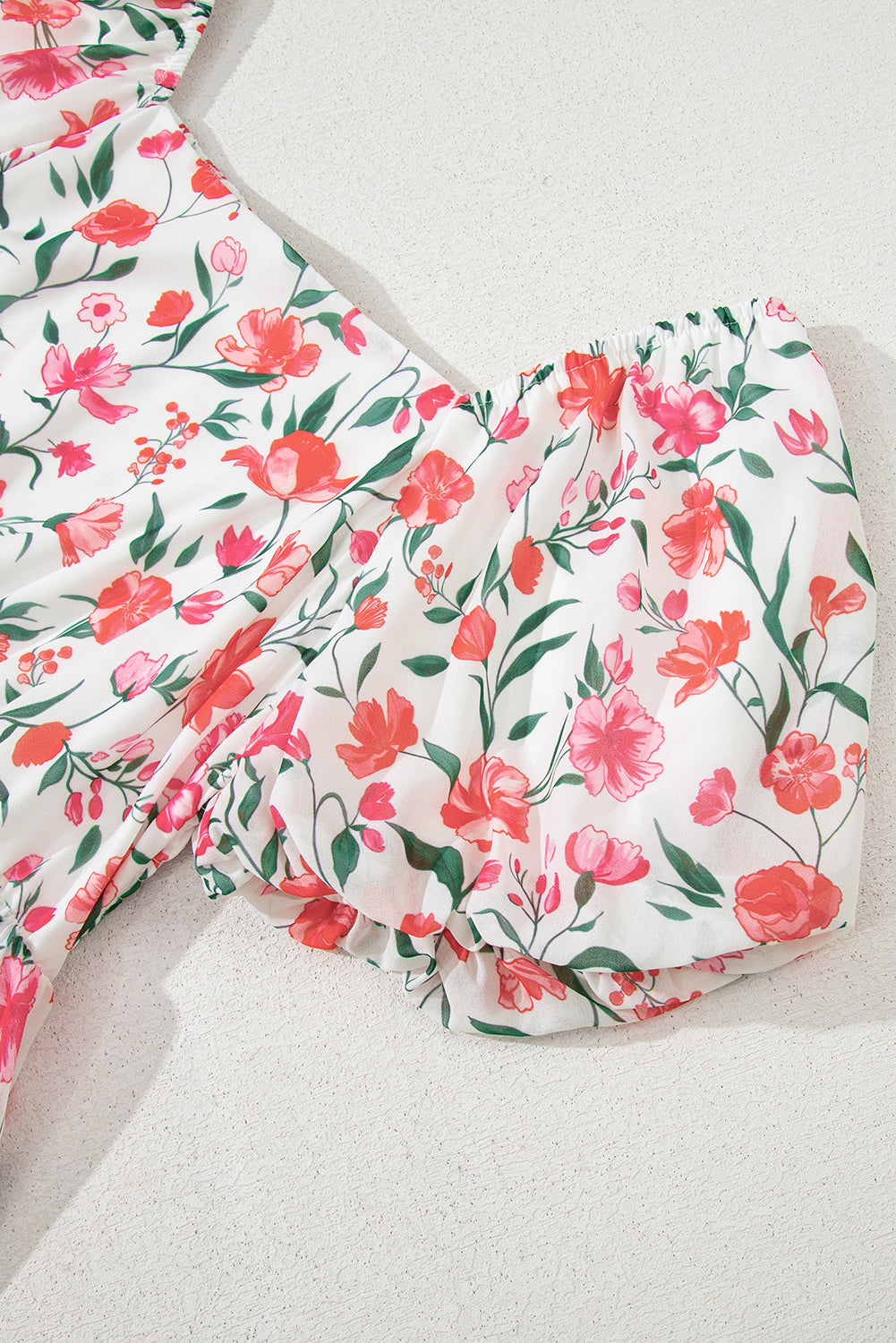 Pink Floral Puff Sleeve Square Neck Empire Waist Tiered Maxi Dress Floral Dresses JT's Designer Fashion