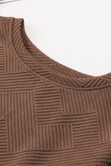 Brown Textured Long Sleeve Top and Drawstring Shorts Set Short Sets JT's Designer Fashion