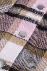 Pink Geometric Plaid Print Pocketed Shacket Plaid Shackets JT's Designer Fashion