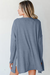 Ashleigh Blue Solid Color Rib Knit Open Front Tunic Cardigan Cardigans JT's Designer Fashion