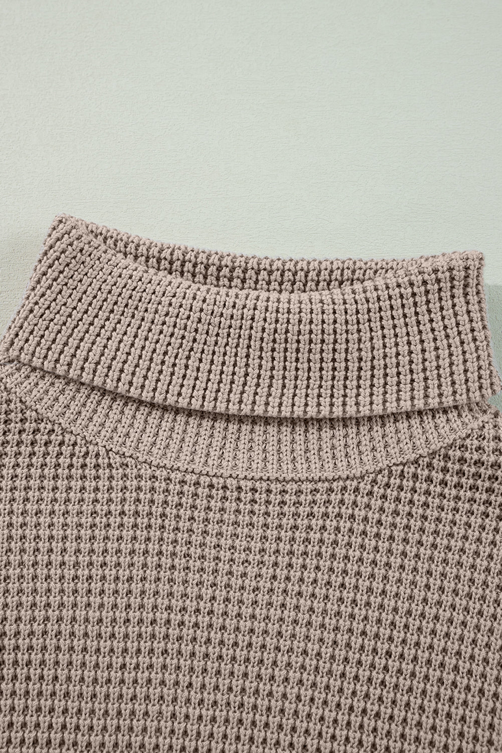 Smoke Gray Striped Plaid Patchwork Waffle Knit Turtleneck Sweater Sweaters JT's Designer Fashion