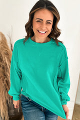 Mint Green Splicing Round Neck Pullover Sweatshirt Sweatshirts & Hoodies JT's Designer Fashion