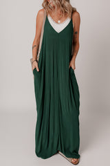 Duffel Green Spaghetti Straps Pocketed Slouchy Long Dress Maxi Dresses JT's Designer Fashion
