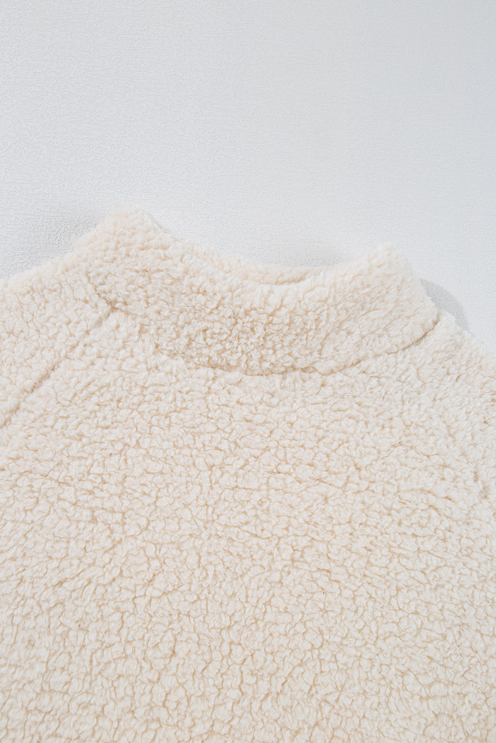 White Solid Fleece High Neck Drop Shoulder Pullover Sweatshirt Sweatshirts & Hoodies JT's Designer Fashion