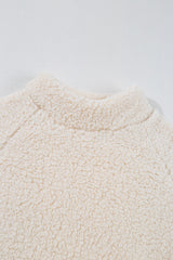 White Solid Fleece High Neck Drop Shoulder Pullover Sweatshirt Sweatshirts & Hoodies JT's Designer Fashion