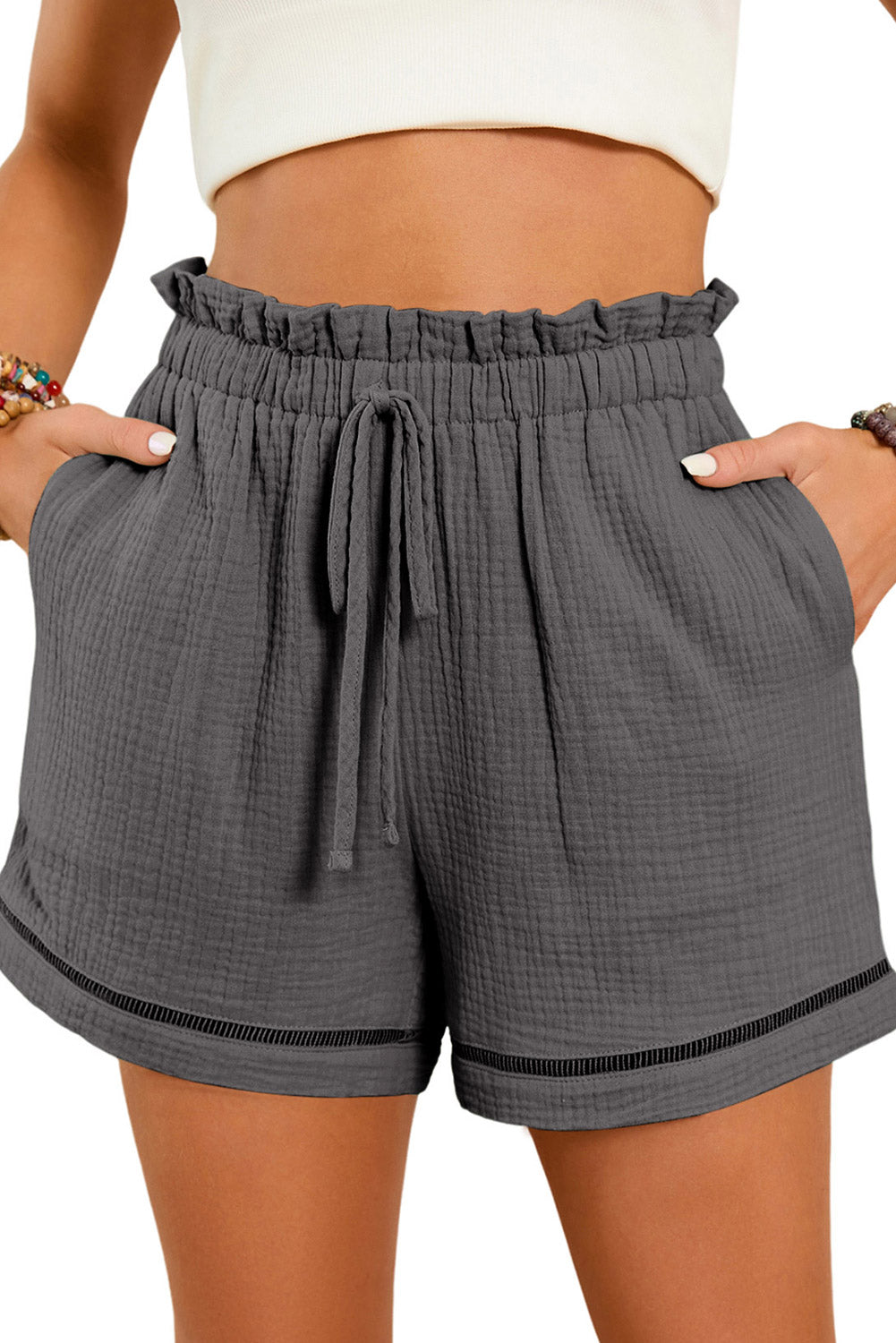 Dark Grey Cotton Gauze Paperbag Shorts Dark Grey 100%Cotton Casual Shorts JT's Designer Fashion