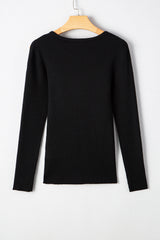Black Ribbed Knit Cold Shoulder Sweater Sweaters JT's Designer Fashion