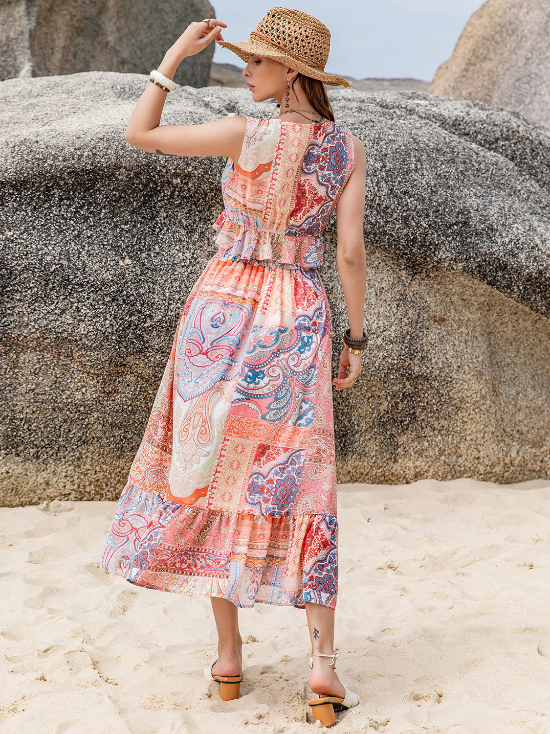 Printed V-Neck Top and Midi Skirt Set Skirt Sets JT's Designer Fashion