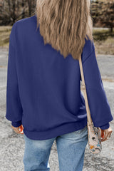 Navy Blue Plain Drop Shoulder Crewneck Pullover Sweatshirt Sweatshirts & Hoodies JT's Designer Fashion